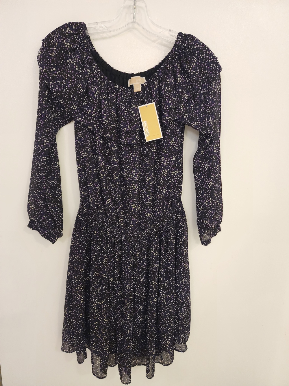 Michael Kors Black and Purple Printed Long Sleeve Dress